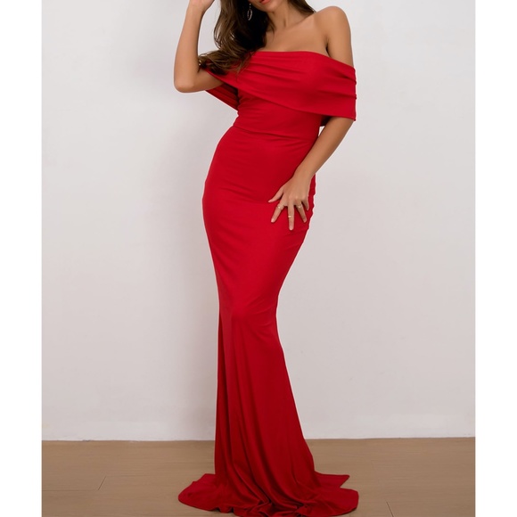 MBM Unlimited Dresses & Skirts - Red Off Shoulder Overlap Special Occasion Dress